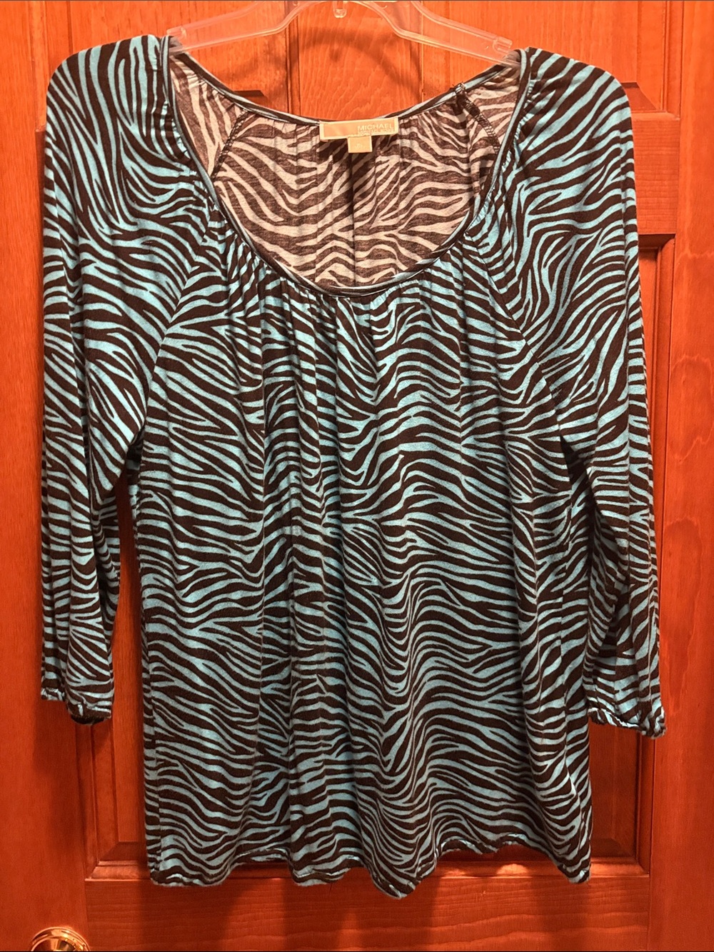 Michael Kors Women’s Teal and Black Zebra-Print Long Sleeve Top
